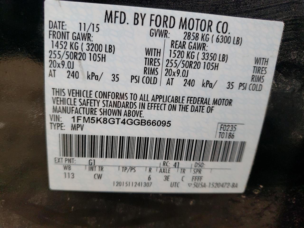 Photo 10 from auction – 2016 FORD EXPLORER S with VIN 1FM5K8GT4GGB66095