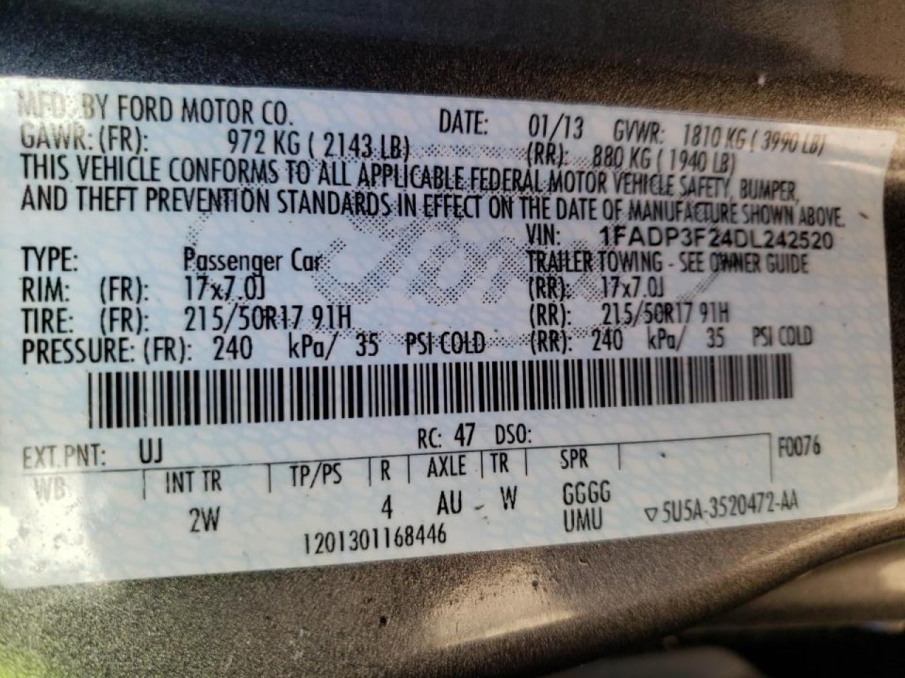 Photo 10 from auction – 2013 FORD FOCUS SE with VIN 1FADP3F24DL242520