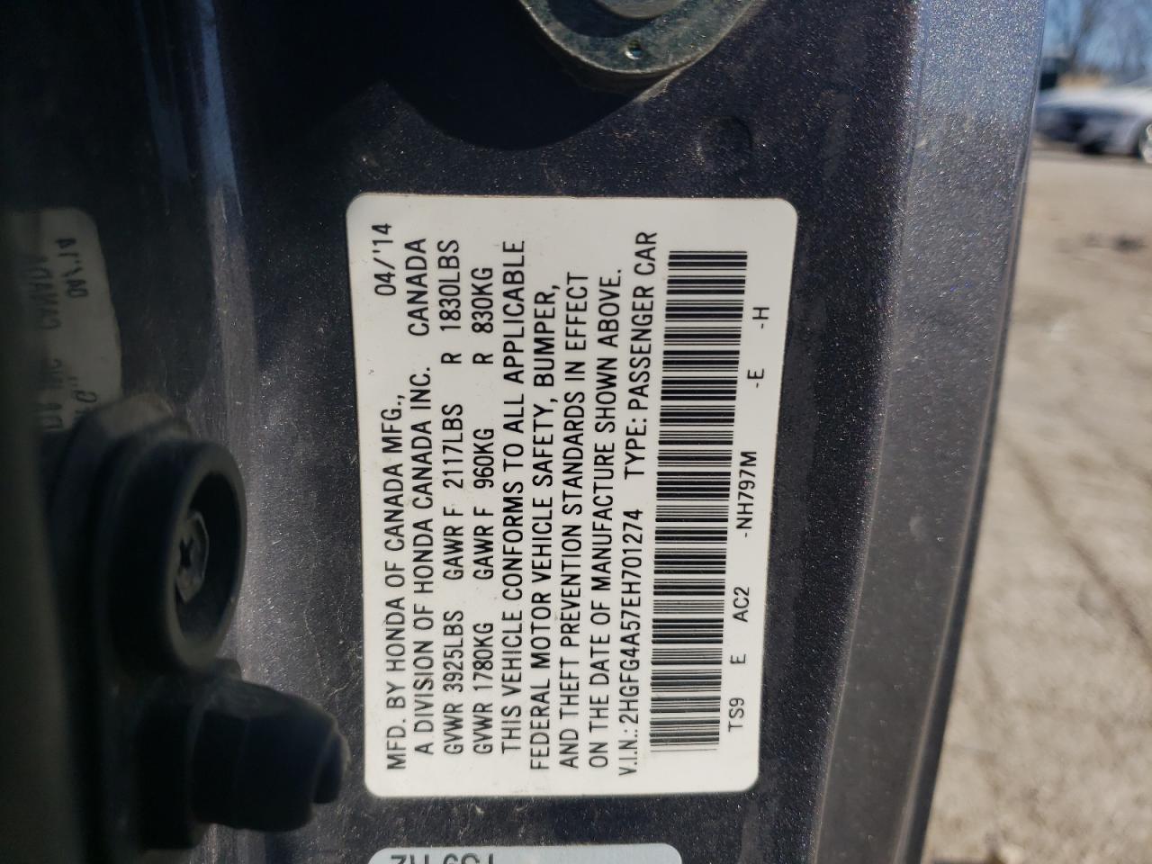 Photo 10 from auction – 2014 HONDA CIVIC SI with VIN 2HGFG4A57EH701274