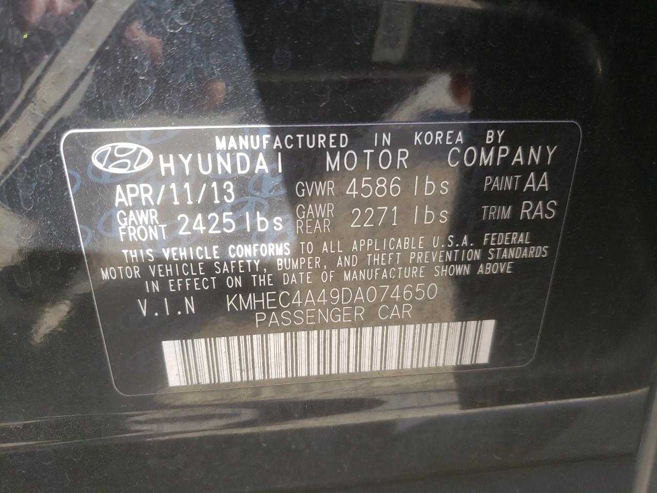 Photo 10 from auction – 2013 HYUNDAI SONATA HYB with VIN KMHEC4A49DA074650