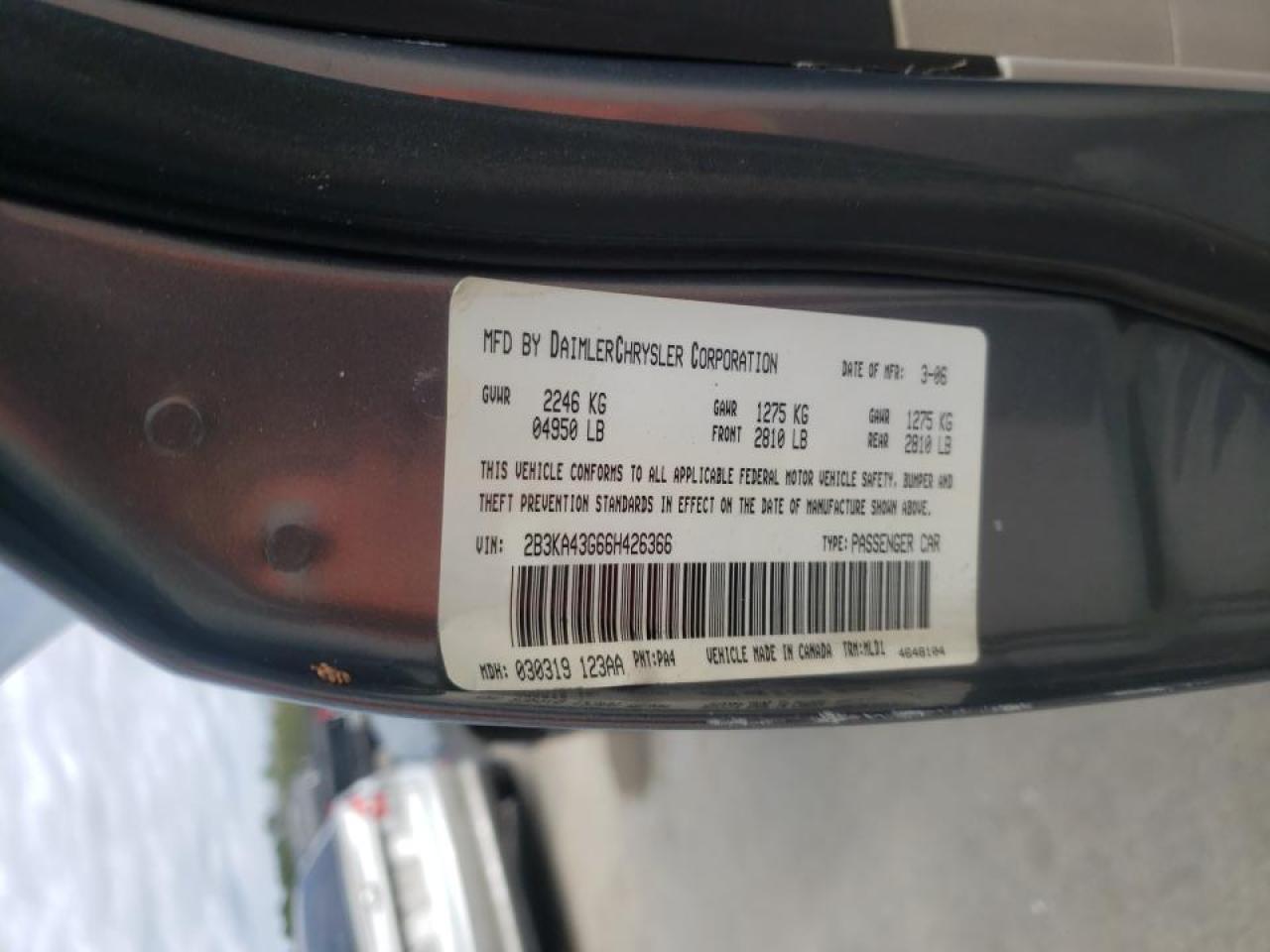 Photo 10 from auction – 2006 DODGE CHARGER SE with VIN 2B3KA43G66H426366