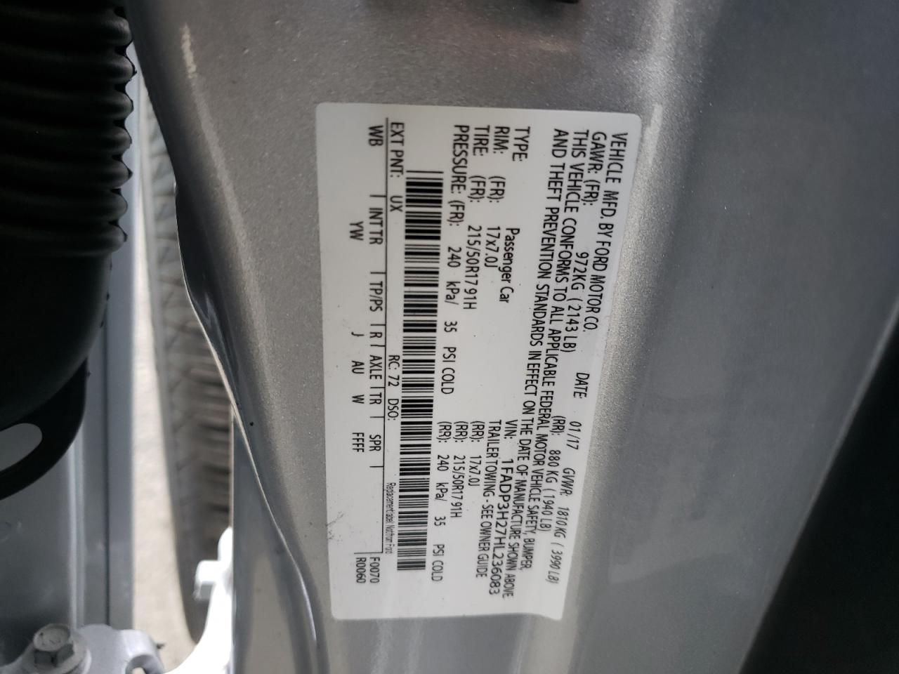 Photo 10 from auction – 2017 FORD FOCUS SEL with VIN 1FADP3H27HL236083