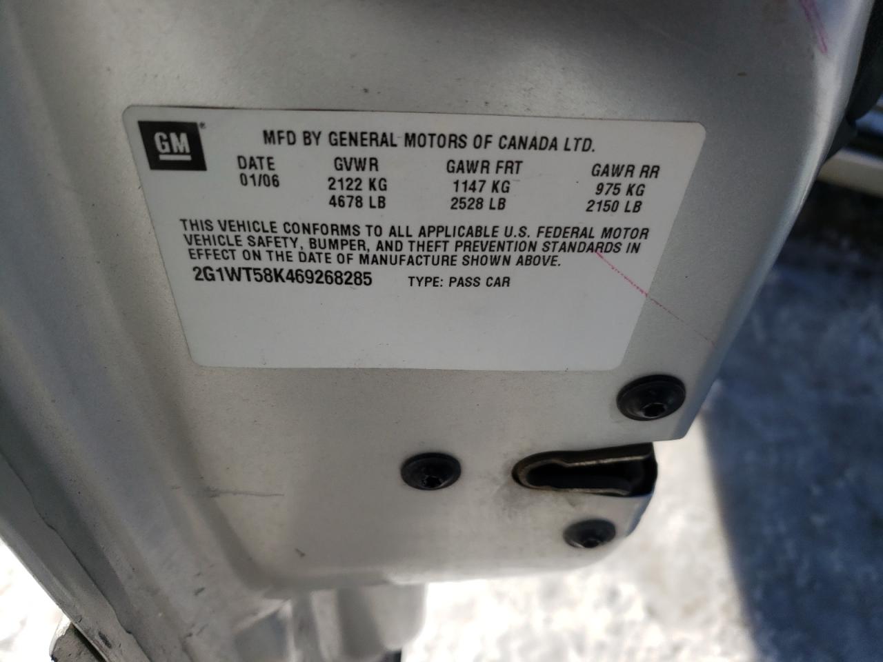 Photo 10 from auction – 2006 CHEVROLET IMPALA LT with VIN 2G1WT58K469268285