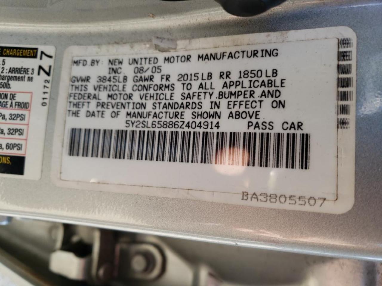 Photo 10 from auction – 2006 PONTIAC VIBE with VIN 5Y2SL65886Z404914
