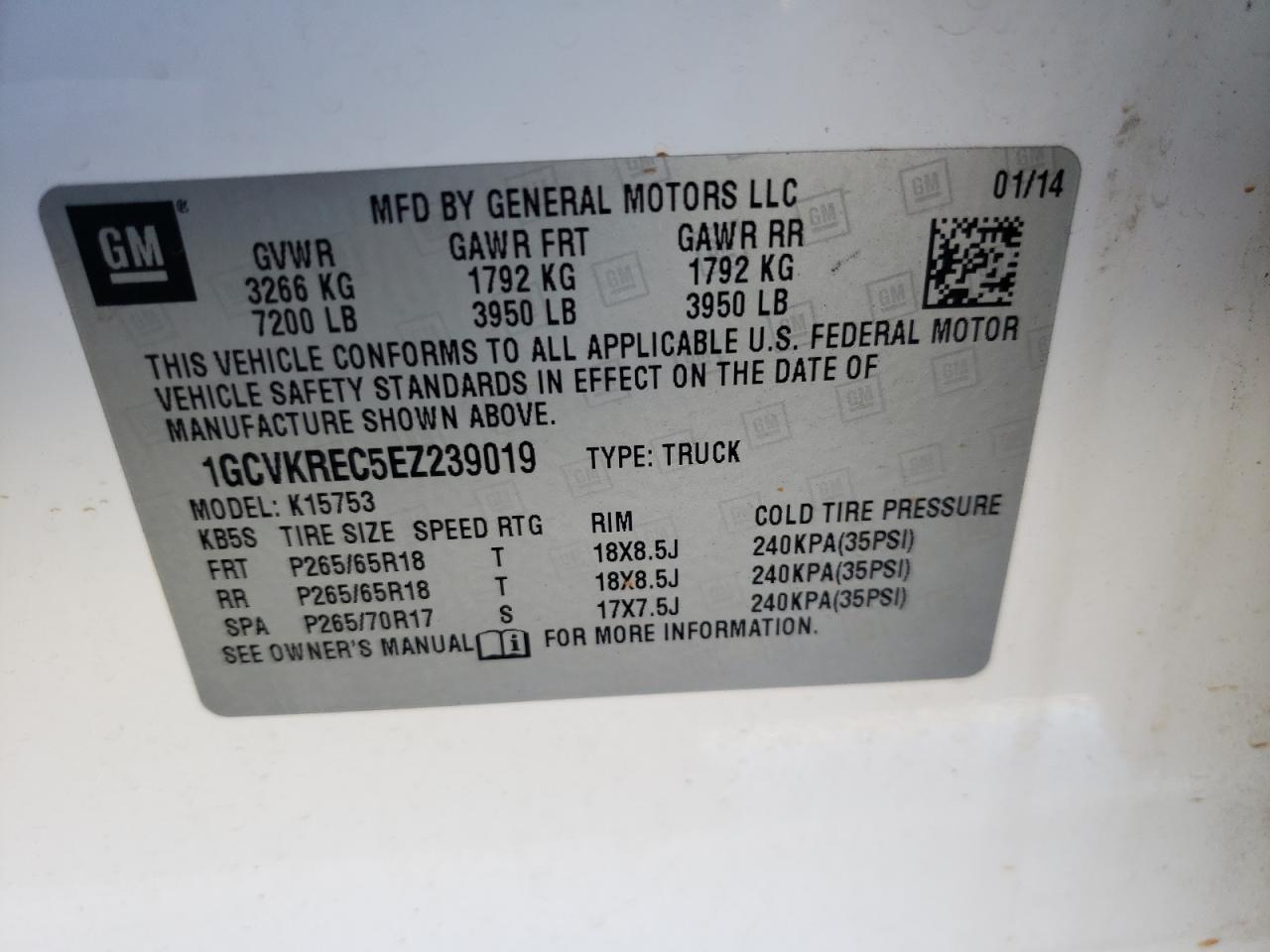 Photo 10 from auction – 2014 CHEVROLET SILVERADO with VIN 1GCVKREC5EZ239019