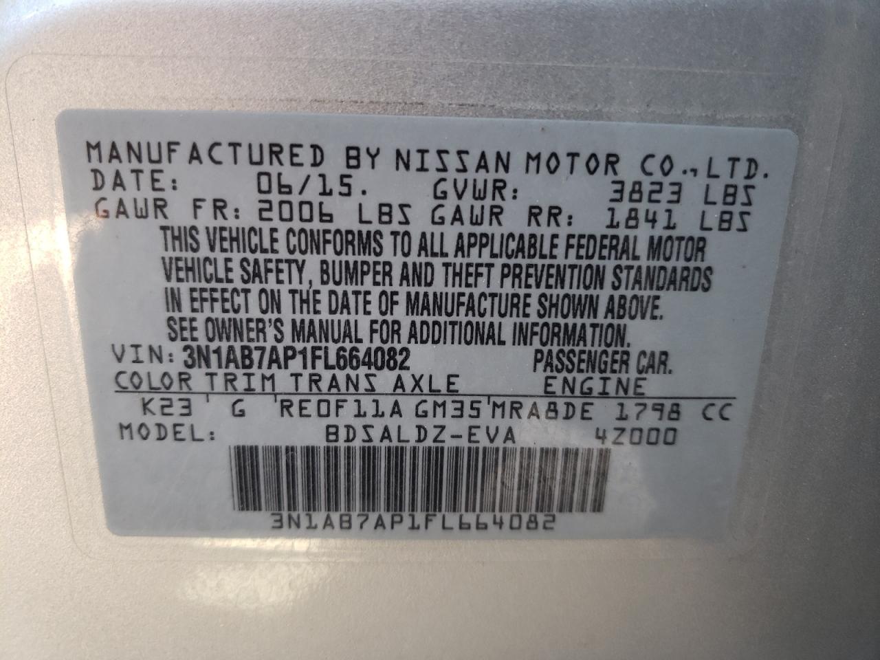 Photo 10 from auction – 2015 NISSAN SENTRA S with VIN 3N1AB7AP1FL664082