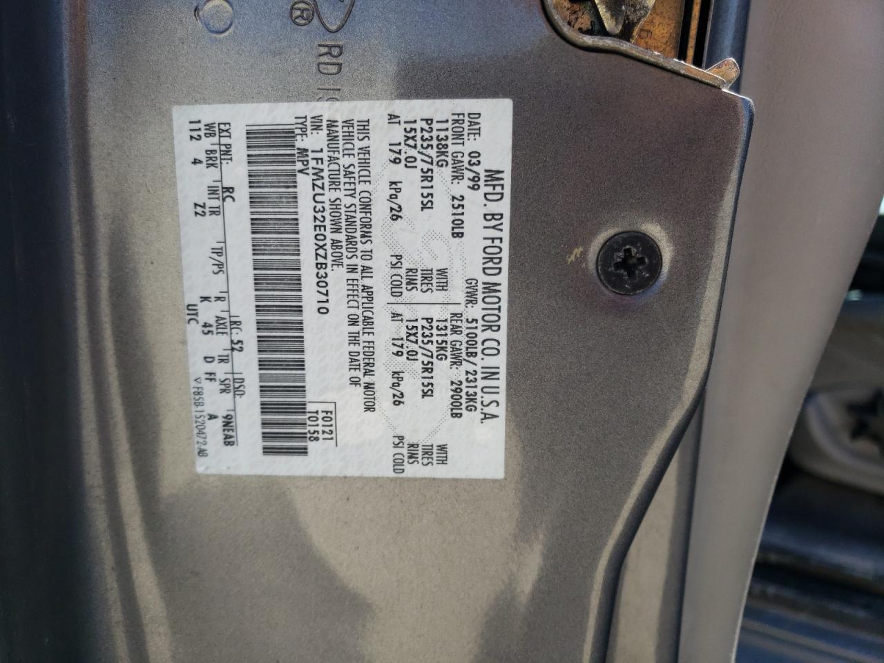 Photo 10 from auction – 1999 FORD EXPLORER with VIN 1FMZU32E0XZB30710