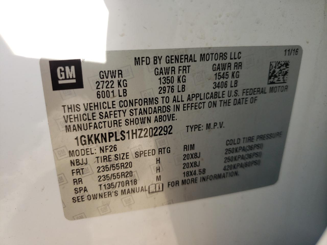 Photo 10 from auction – 2017 GMC ACADIA DEN with VIN 1GKKNPLS1HZ202292