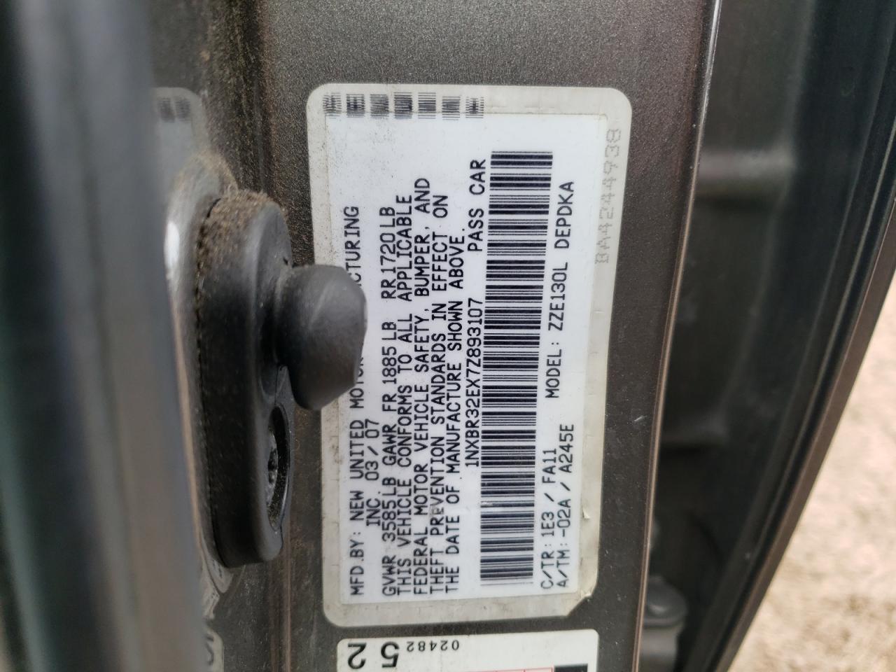 Photo 10 from auction – 2007 TOYOTA COROLLA with VIN 1NXBR32EX7Z893107