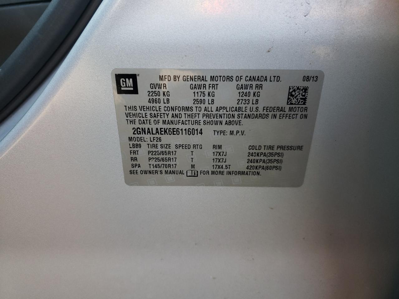 Photo 10 from auction – 2014 CHEVROLET EQUINOX LS with VIN 2GNALAEK6E6116014