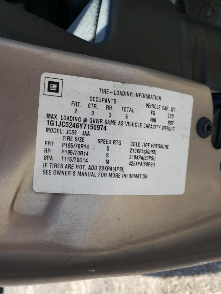 Photo 10 from auction – 2000 CHEVROLET CAVALIER with VIN 1G1JC5246Y7150974