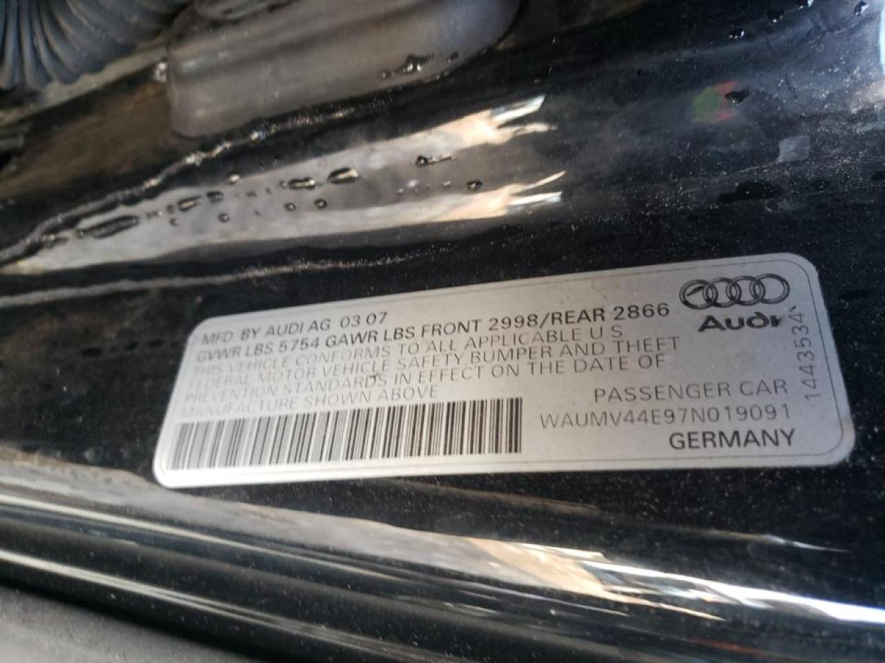 Photo 10 from auction – 2007 AUDI A8 L QUATT with VIN WAUMV44E97N019091