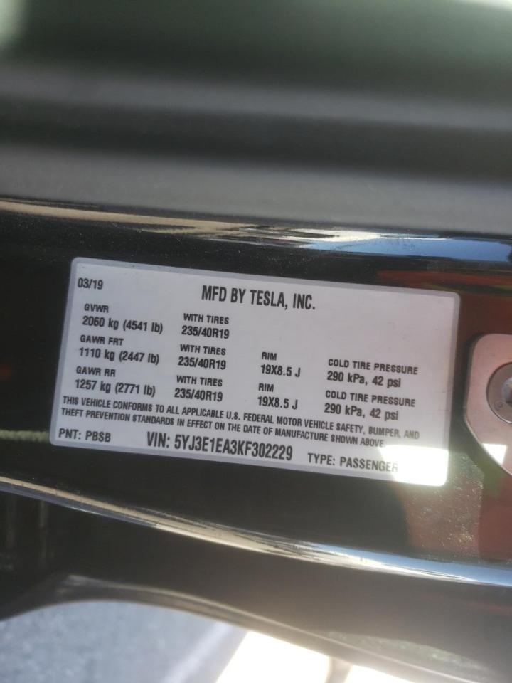 Photo 10 from auction – 2019 TESLA MODEL 3 with VIN 5YJ3E1EA3KF302229