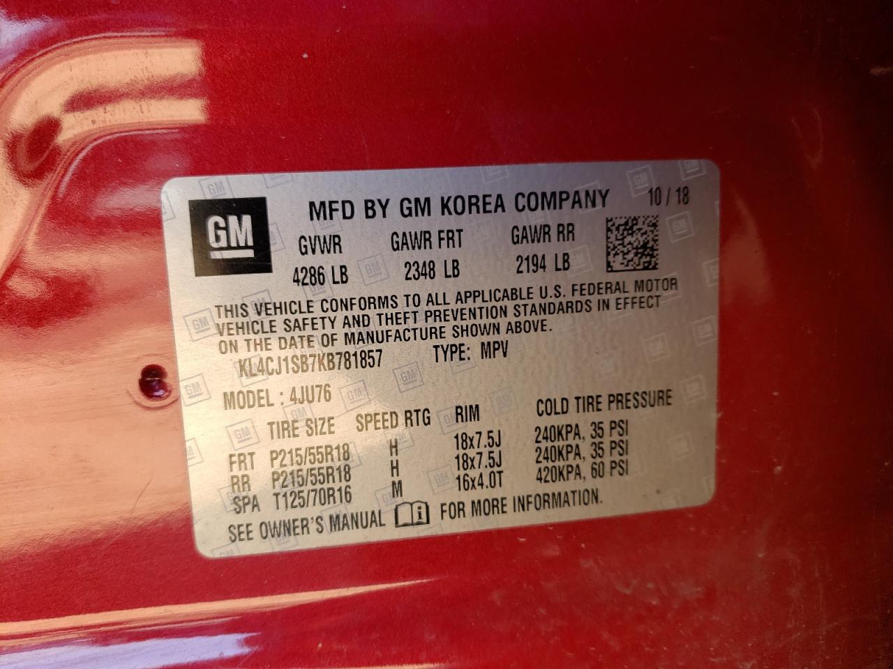 Photo 10 from auction – 2019 BUICK ENCORE SPO with VIN KL4CJ1SB7KB781857