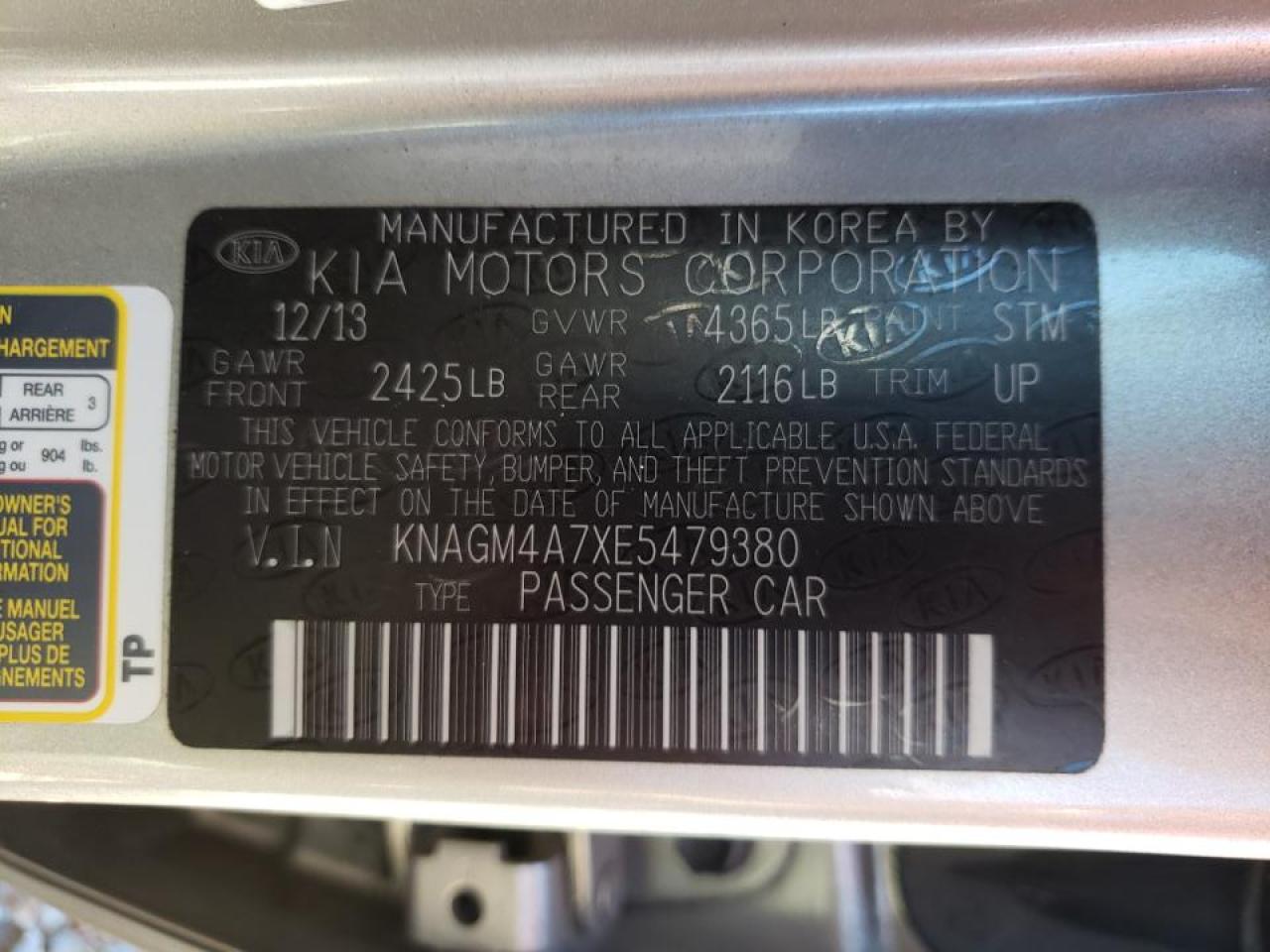 Фото 10 с аукциона – 2014 KIA OPTIMA LX с VIN KNAGM4A7XE5479380