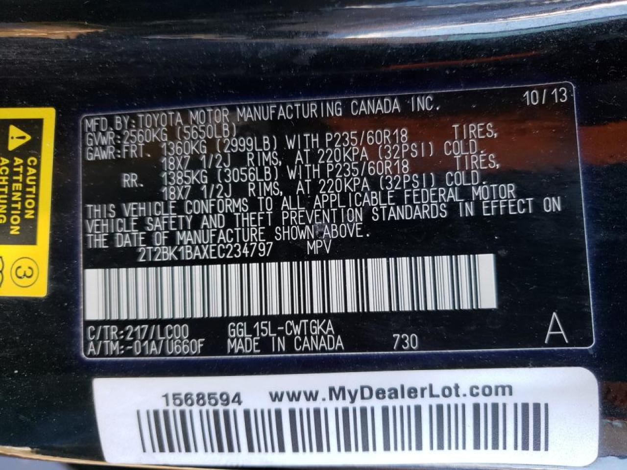 Photo 10 from auction – 2014 LEXUS RX 350 BAS with VIN 2T2BK1BAXEC234797