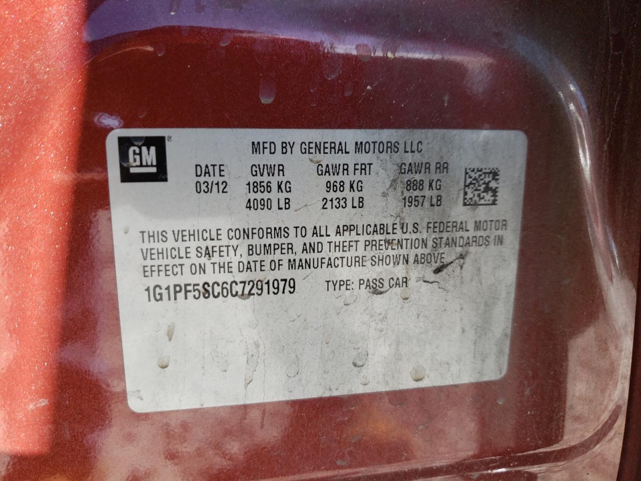 Photo 10 from auction – 2012 CHEVROLET CRUZE LT with VIN 1G1PF5SC6C7291979