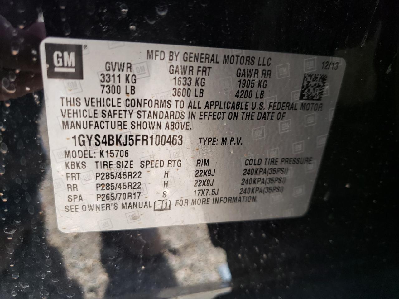 Photo 10 from auction – 2015 CADILLAC ESCALADE L with VIN 1GYS4BKJ5FR100463