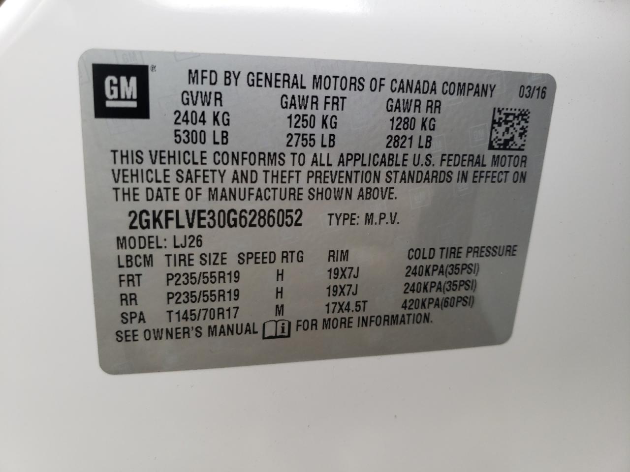 Photo 10 from auction – 2016 GMC TERRAIN DE with VIN 2GKFLVE30G6286052