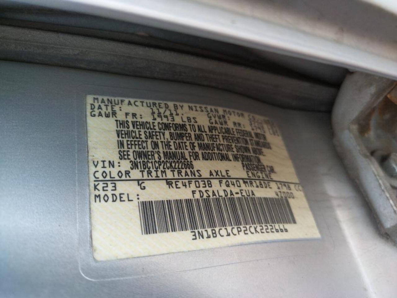 Photo 10 from auction – 2012 NISSAN VERSA S with VIN 3N1BC1CP2CK222666