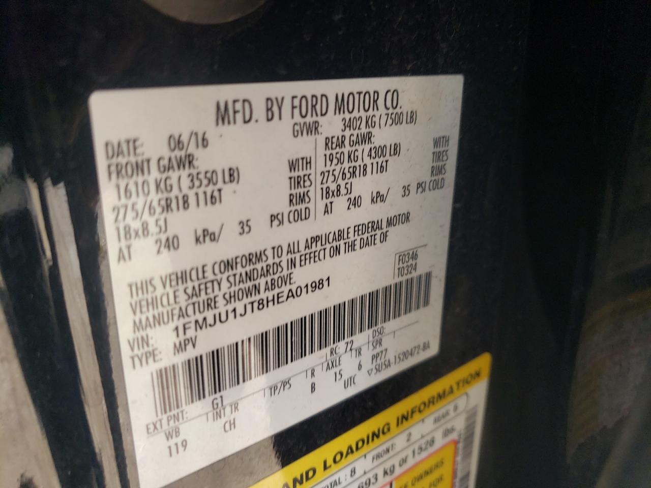 Photo 10 from auction – 2017 FORD EXPEDITION with VIN 1FMJU1JT8HEA01981