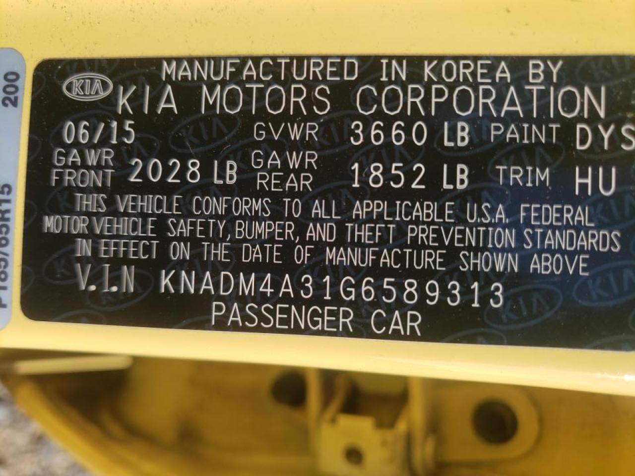 Photo 10 from auction – 2016 KIA RIO LX with VIN KNADM4A31G6589313