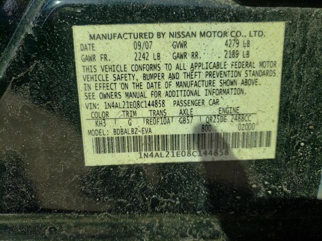 Photo 10 from auction – 2008 NISSAN ALTIMA 2.5 with VIN 1N4AL21E08C144858