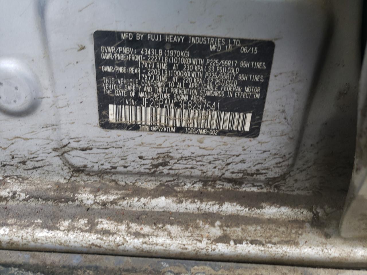 Photo 10 from auction – 2015 SUBARU XV CROSSTR with VIN JF2GPAMC3F8297541