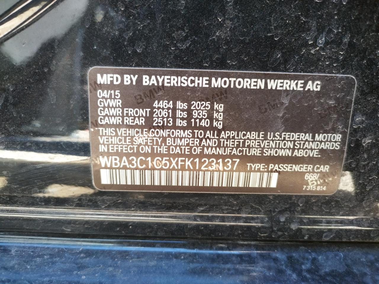Photo 10 from auction – 2015 BMW 328 I SULE with VIN WBA3C1C5XFK123137