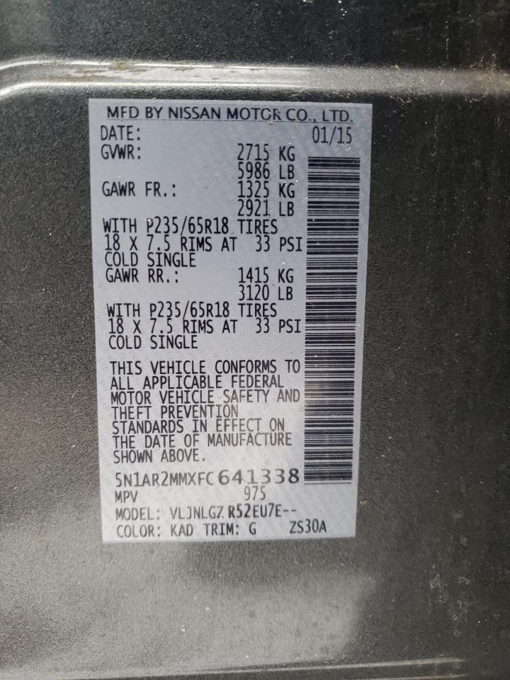Photo 10 from auction – 2015 NISSAN PATHFINDER with VIN 5N1AR2MMXFC641338