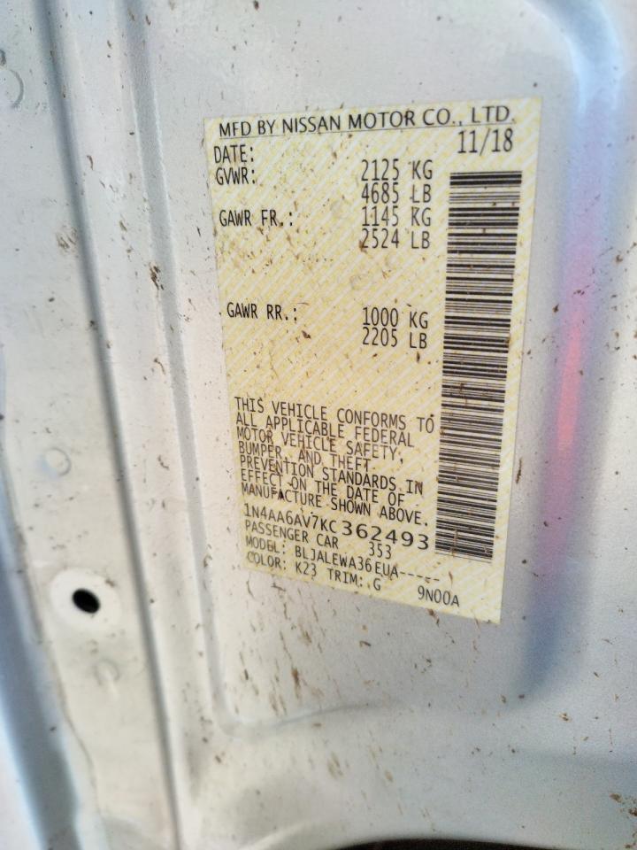Photo 10 from auction – 2019 NISSAN MAXIMA S with VIN 1N4AA6AV7KC362493
