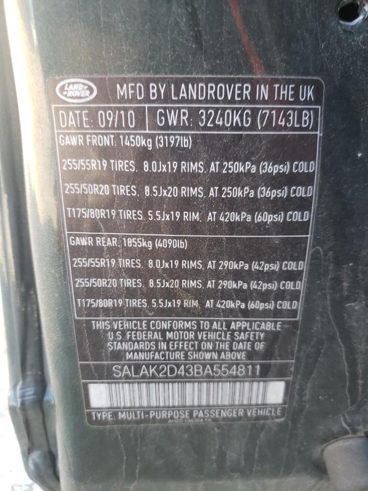 Photo 10 from auction – 2011 LAND ROVER LR4 HSE LU with VIN SALAK2D43BA554811