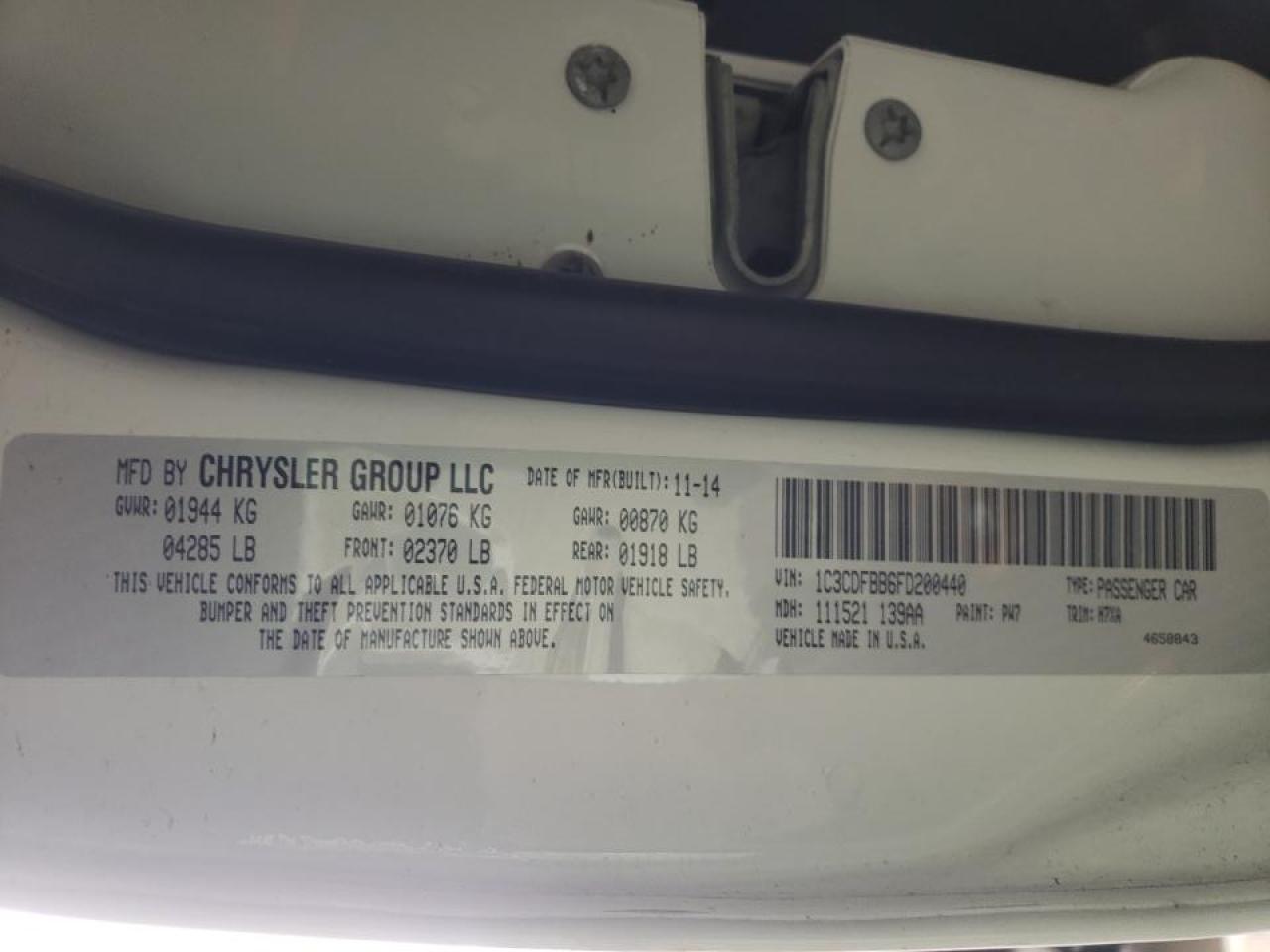 Photo 10 from auction – 2015 DODGE DART SXT with VIN 1C3CDFBB6FD200440
