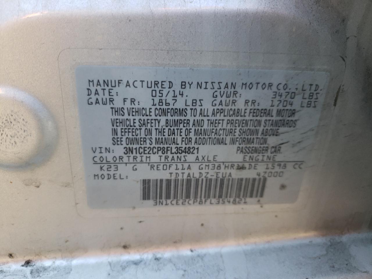 Photo 10 from auction – 2015 NISSAN VERSA NOTE with VIN 3N1CE2CP8FL354821
