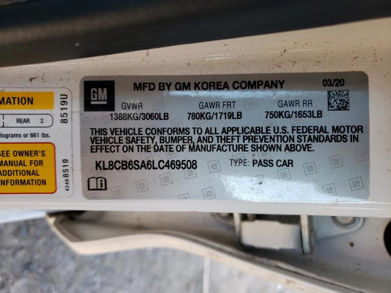 Photo 10 from auction – 2020 CHEVROLET SPARK LS with VIN KL8CB6SA6LC469508