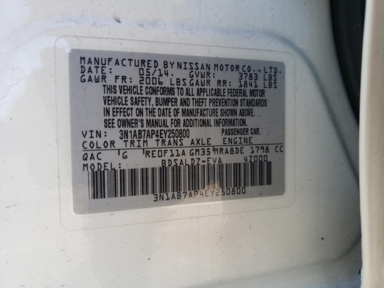 Photo 10 from auction – 2014 NISSAN SENTRA S with VIN 3N1AB7AP4EY250800