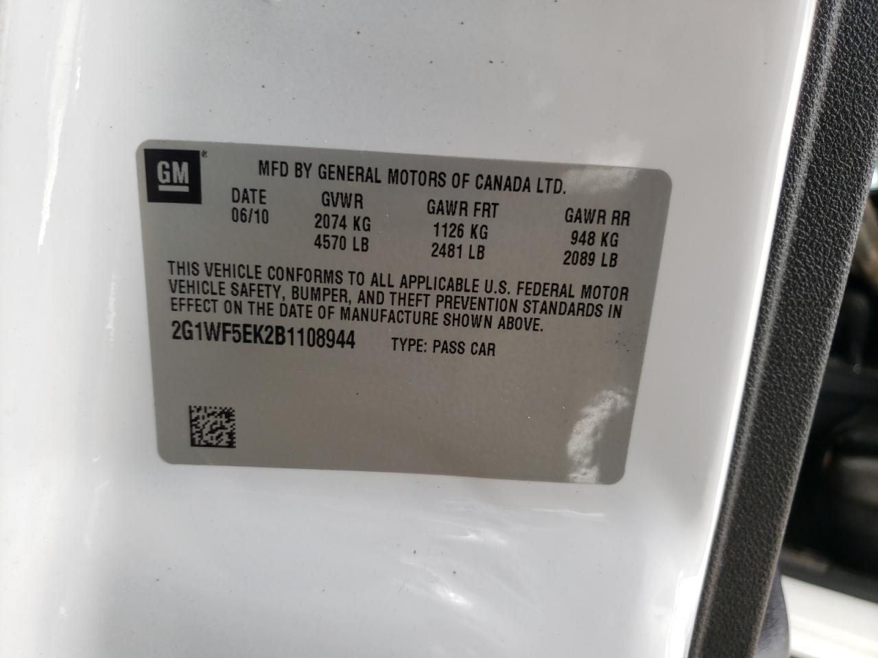 Photo 10 from auction – 2011 CHEVROLET IMPALA LS with VIN 2G1WF5EK2B1108944