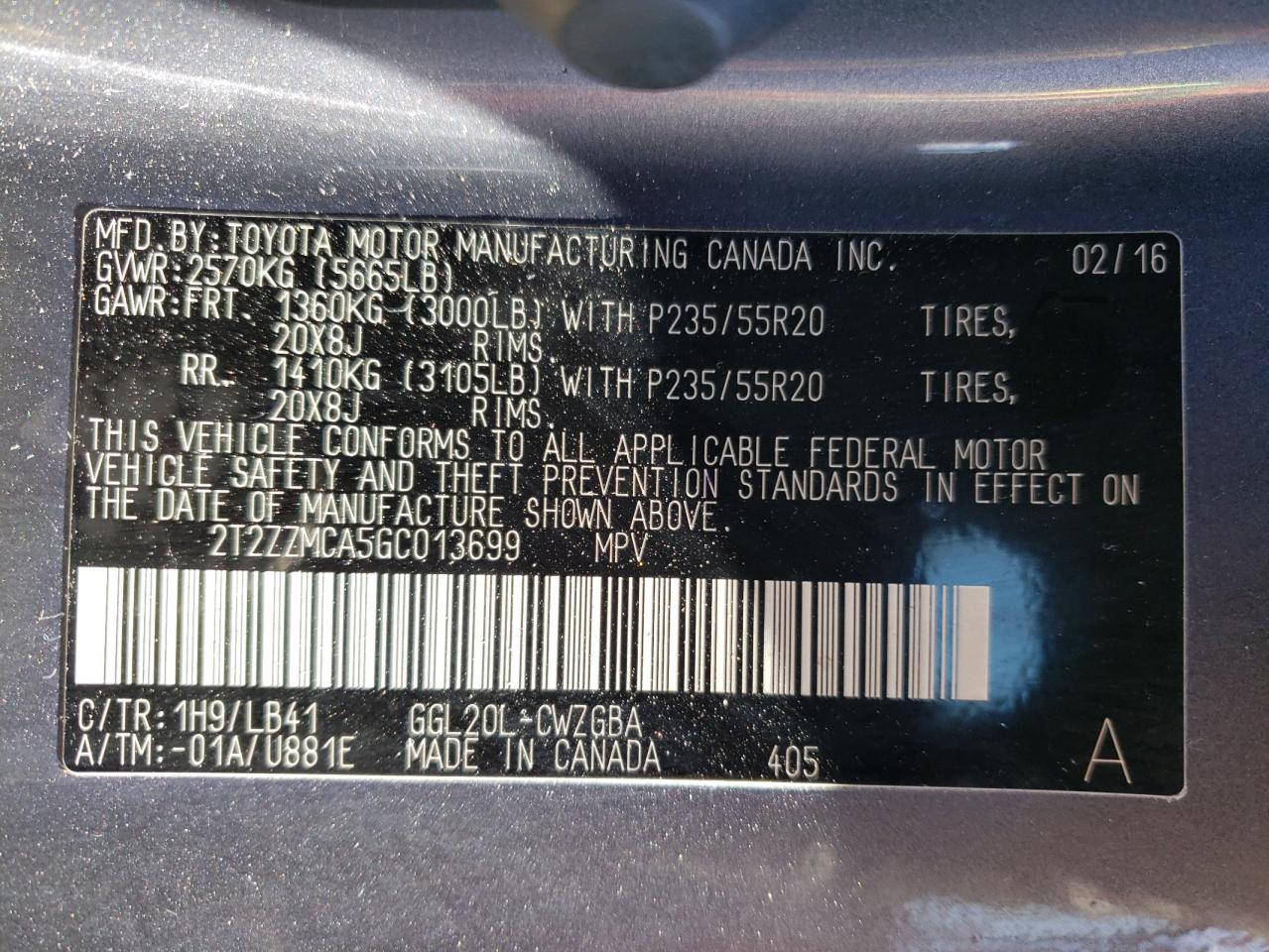 Photo 10 from auction – 2016 LEXUS RX 350 with VIN 2T2ZZMCA5GC013699