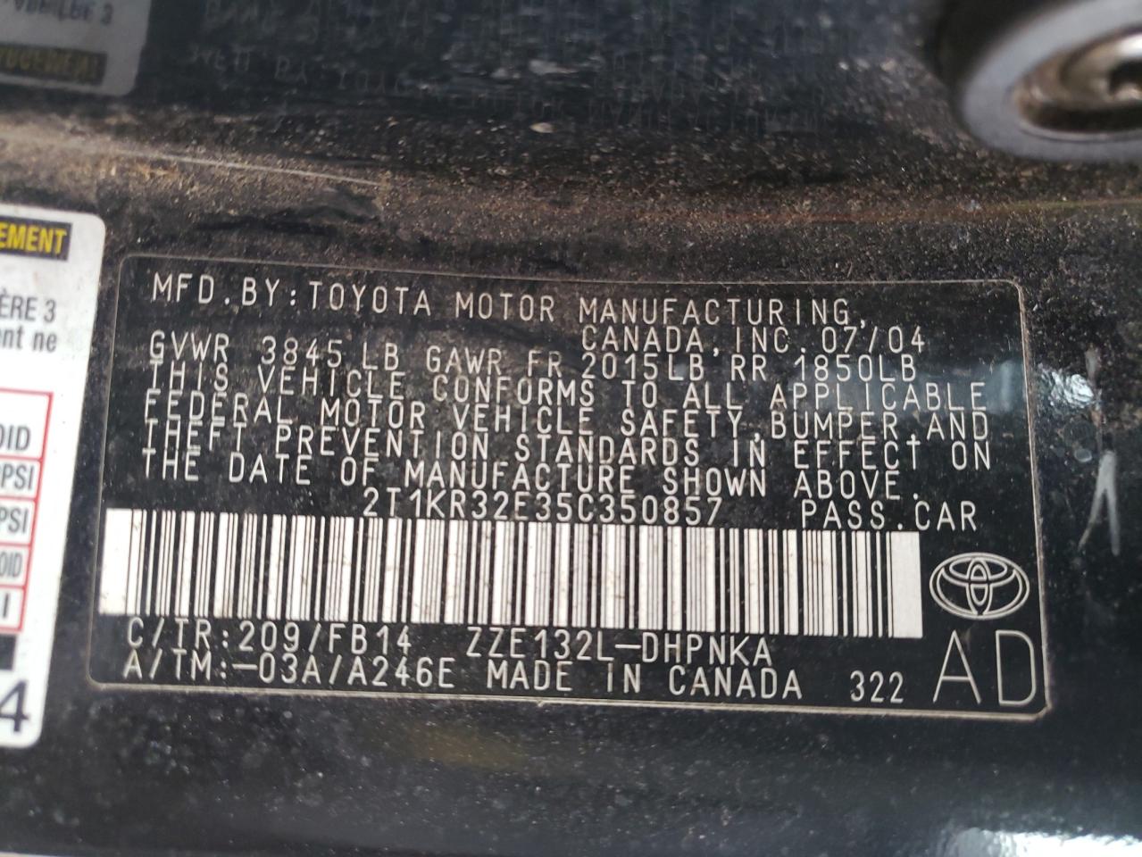 Photo 10 from auction – 2004 TOYOTA MATRIX with VIN 2T1KR32E35C350857