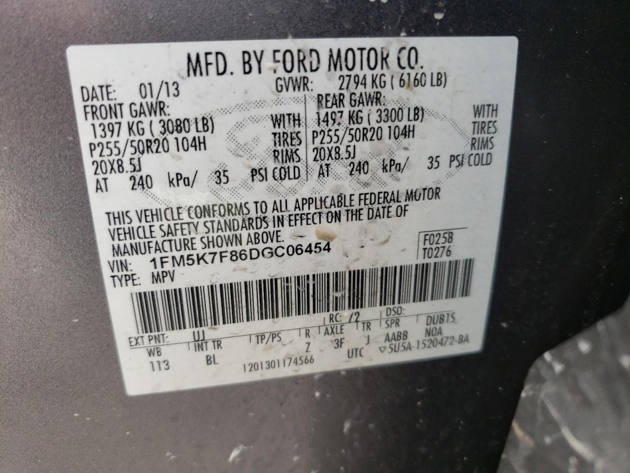 Photo 10 from auction – 2013 FORD EXPLORER L with VIN 1FM5K7F86DGC06454