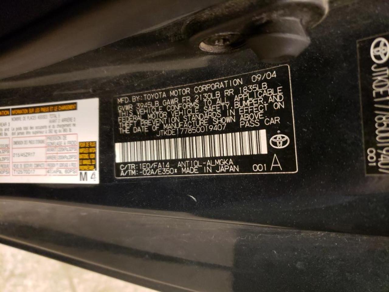 Photo 10 from auction – 2005 TOYOTA SCION TC with VIN JTKDE177850019407