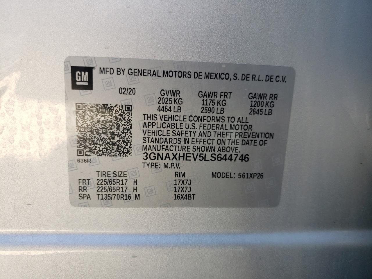 Photo 10 from auction – 2020 CHEVROLET EQUINOX LS with VIN 3GNAXHEV5LS644746