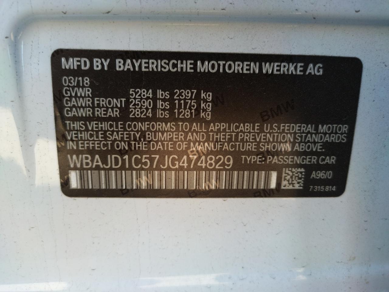 Photo 10 from auction – 2018 BMW 540XD with VIN WBAJD1C57JG474829