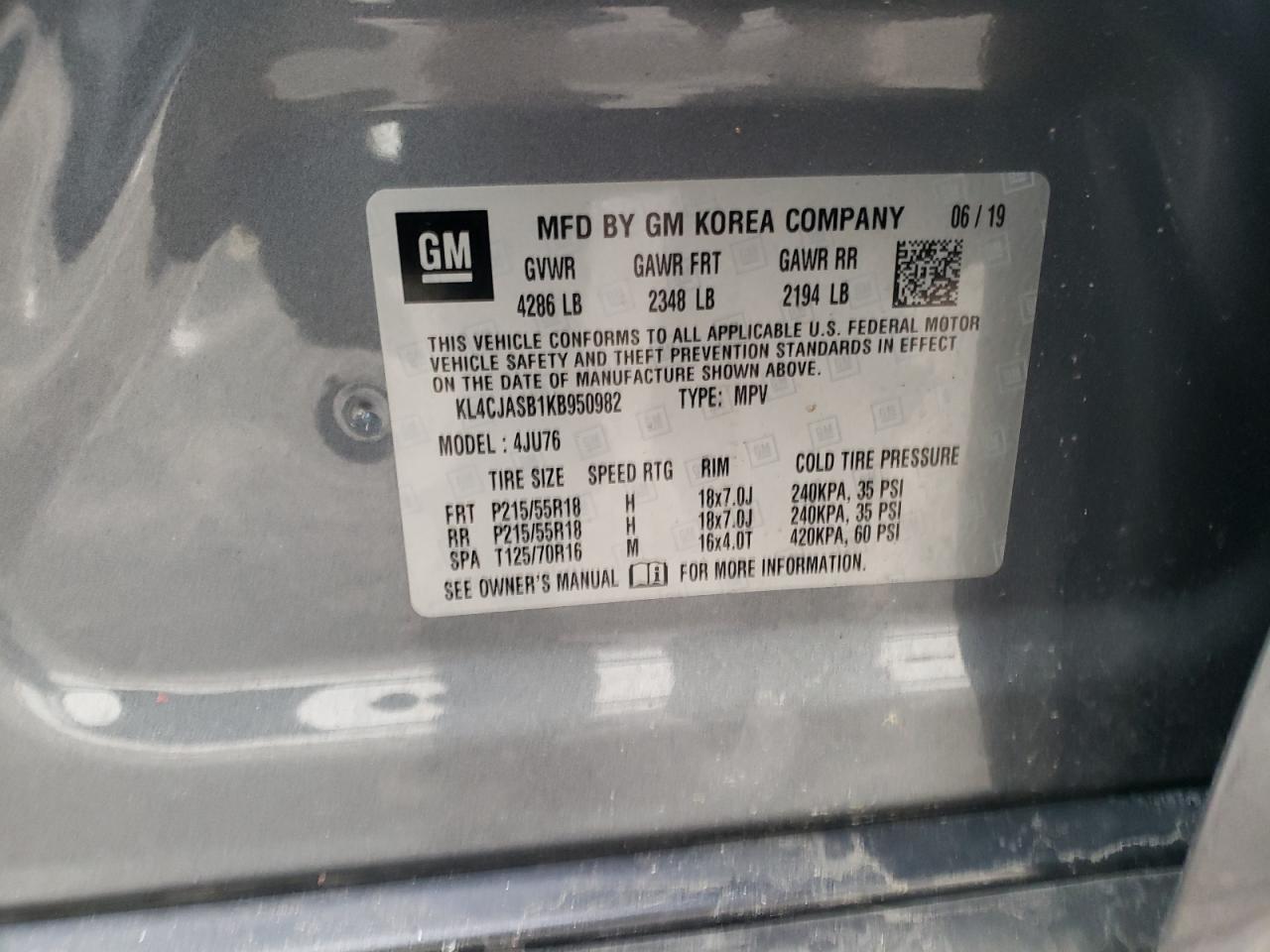 Photo 10 from auction – 2019 BUICK ENCORE PRE with VIN KL4CJASB1KB950982