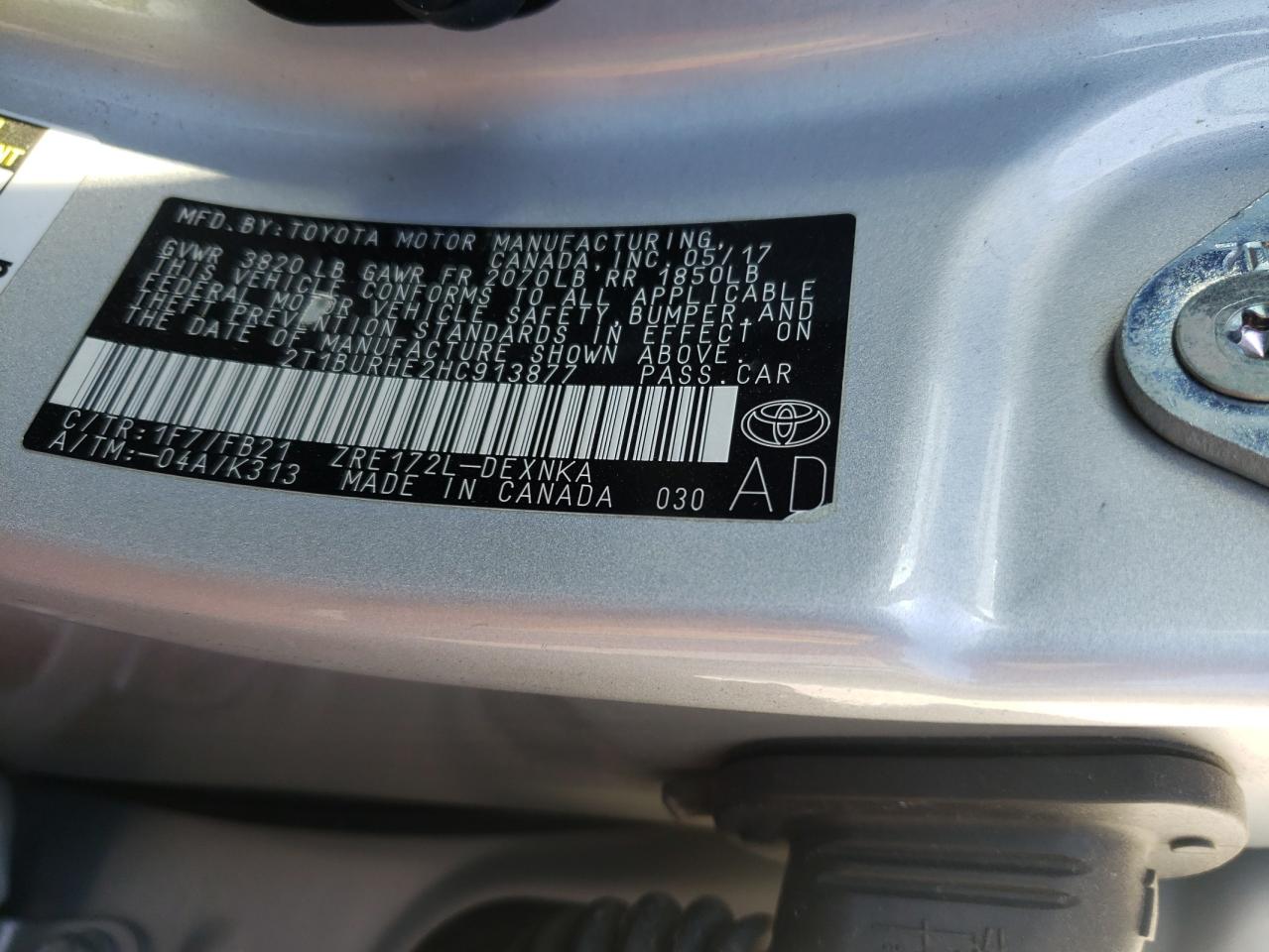 Photo 10 from auction – 2017 TOYOTA COROLLA L with VIN 2T1BURHE2HC913877