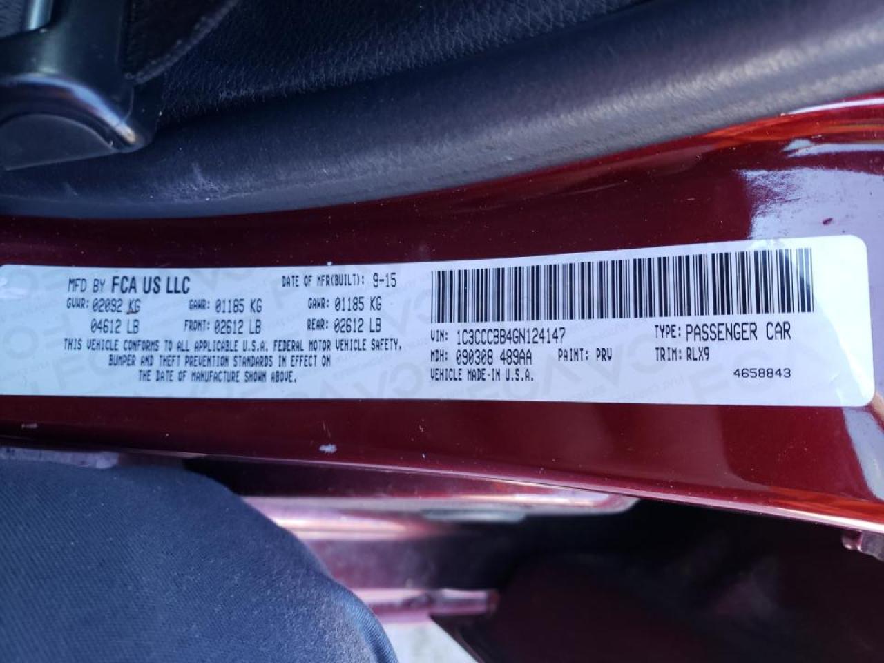 Photo 10 from auction – 2016 CHRYSLER 200 S with VIN 1C3CCCBB4GN124147