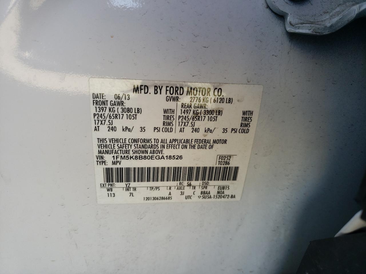 Photo 10 from auction – 2014 FORD EXPLORER with VIN 1FM5K8B80EGA18526