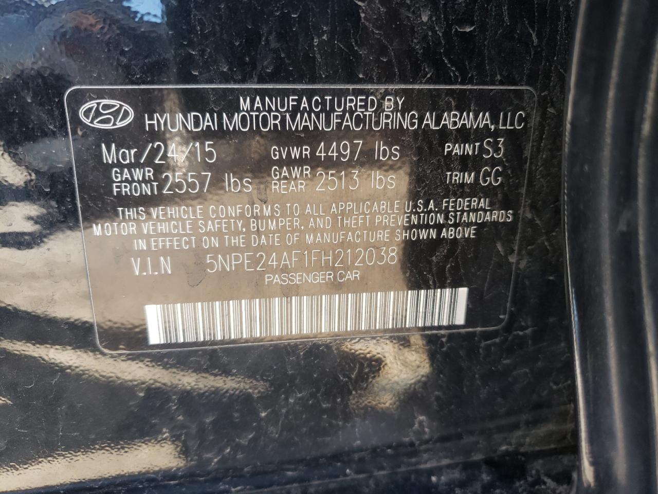 Photo 10 from auction – 2015 HYUNDAI SONATA SE with VIN 5NPE24AF1FH212038