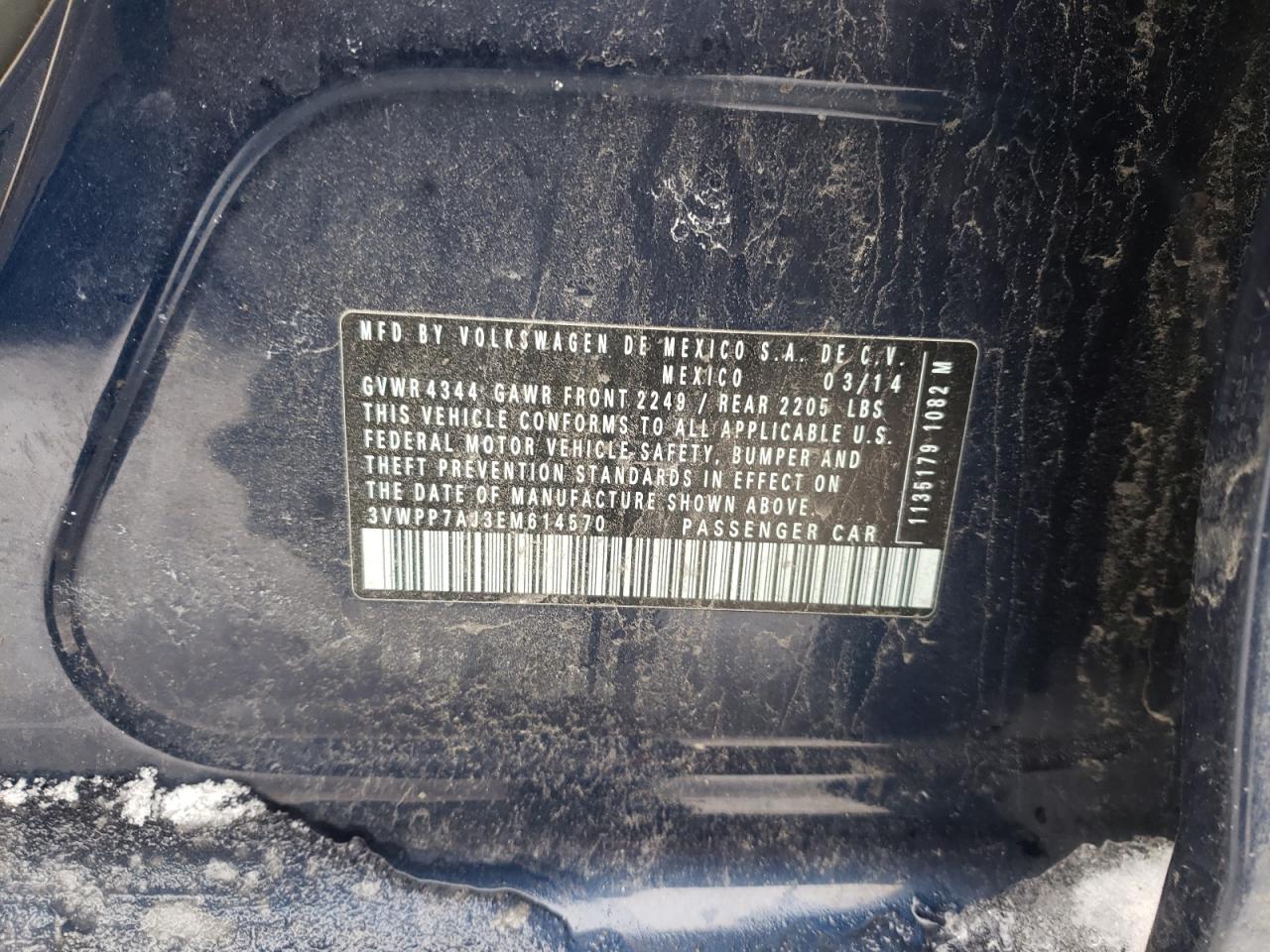 Photo 10 from auction – 2014 VOLKSWAGEN JETTA S with VIN 3VWPP7AJ3EM614570