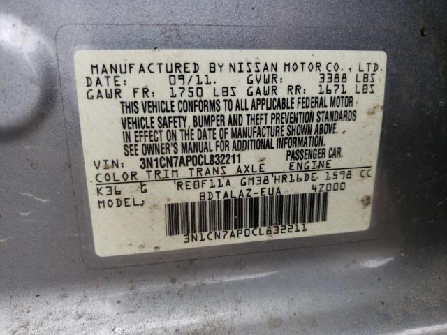 Photo 10 from auction – 2012 NISSAN VERSA S with VIN 3N1CN7AP0CL832211